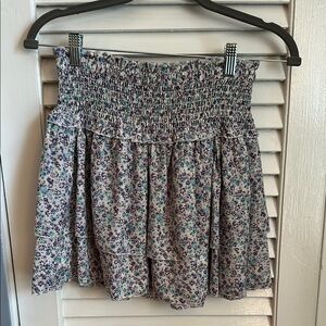 Katie J NYC Blue and White Smocked Skater Mini Skirt